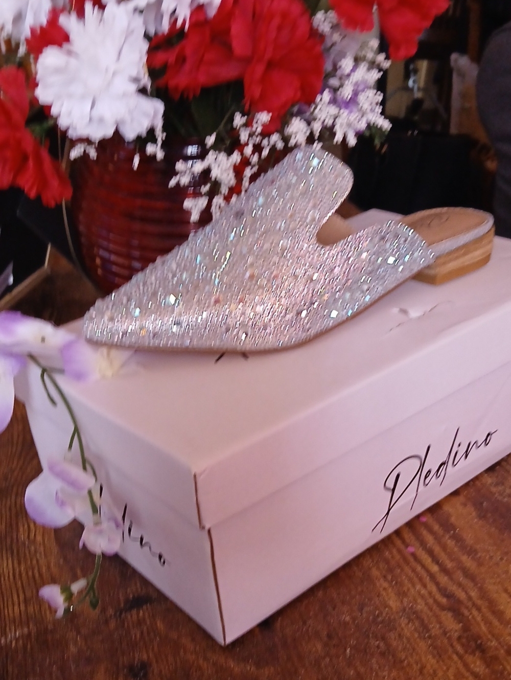 Women's Silver Glitter Slip-On Mules